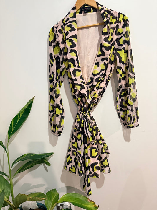 Augustine Pink & Neon Leopard Print Wrap Dress - M