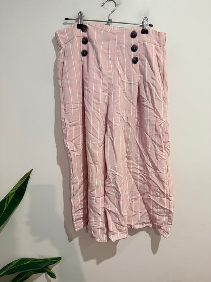 Mirrou Pink & White Pinstripe Wide Leg Pants - 14