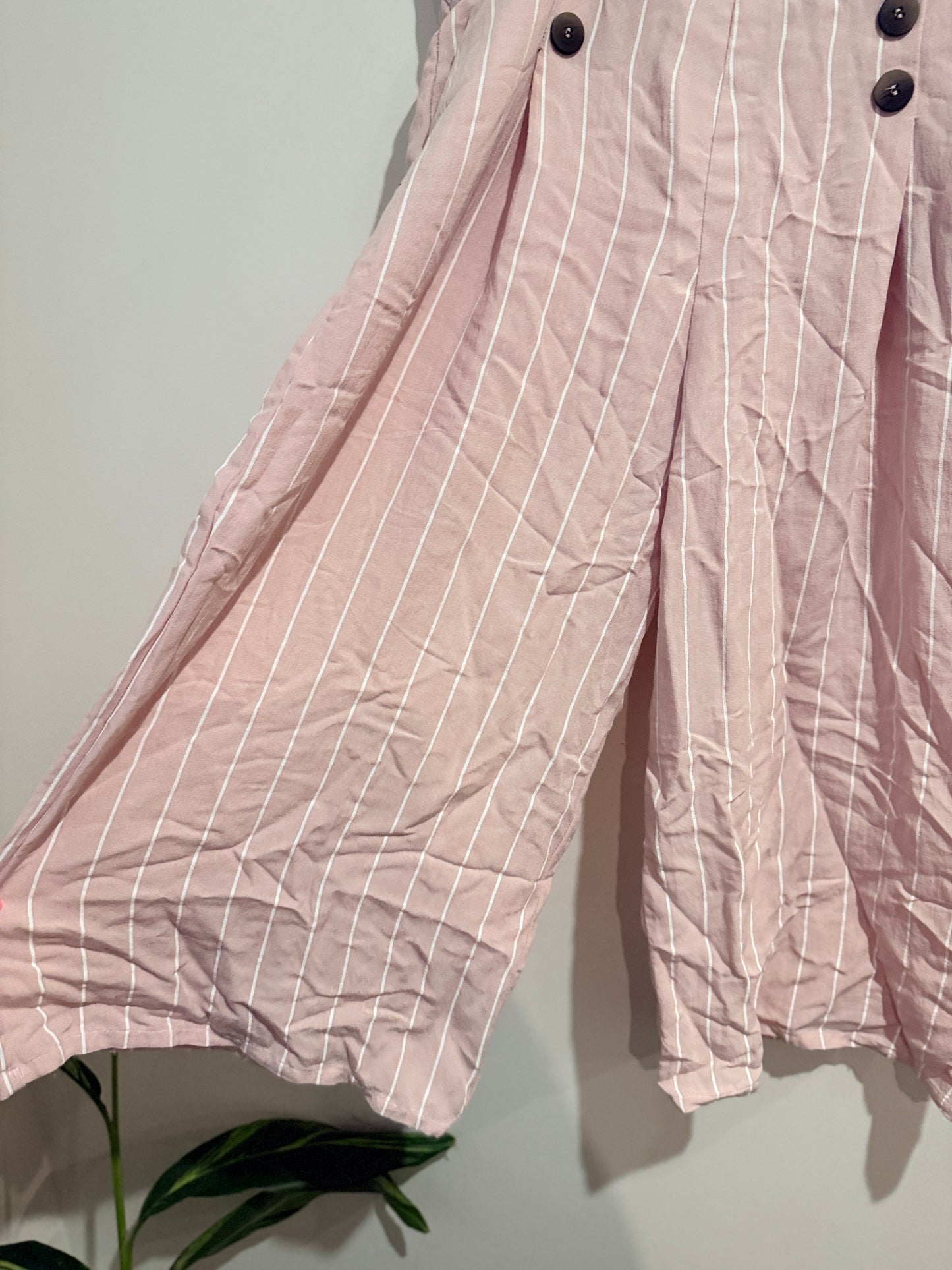 Mirrou Pink & White Pinstripe Wide Leg Pants - 14
