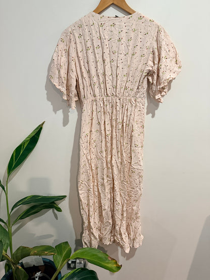 Brand Unknown Light Pink Floral Wrap Midi Dress - 45cm u/arm