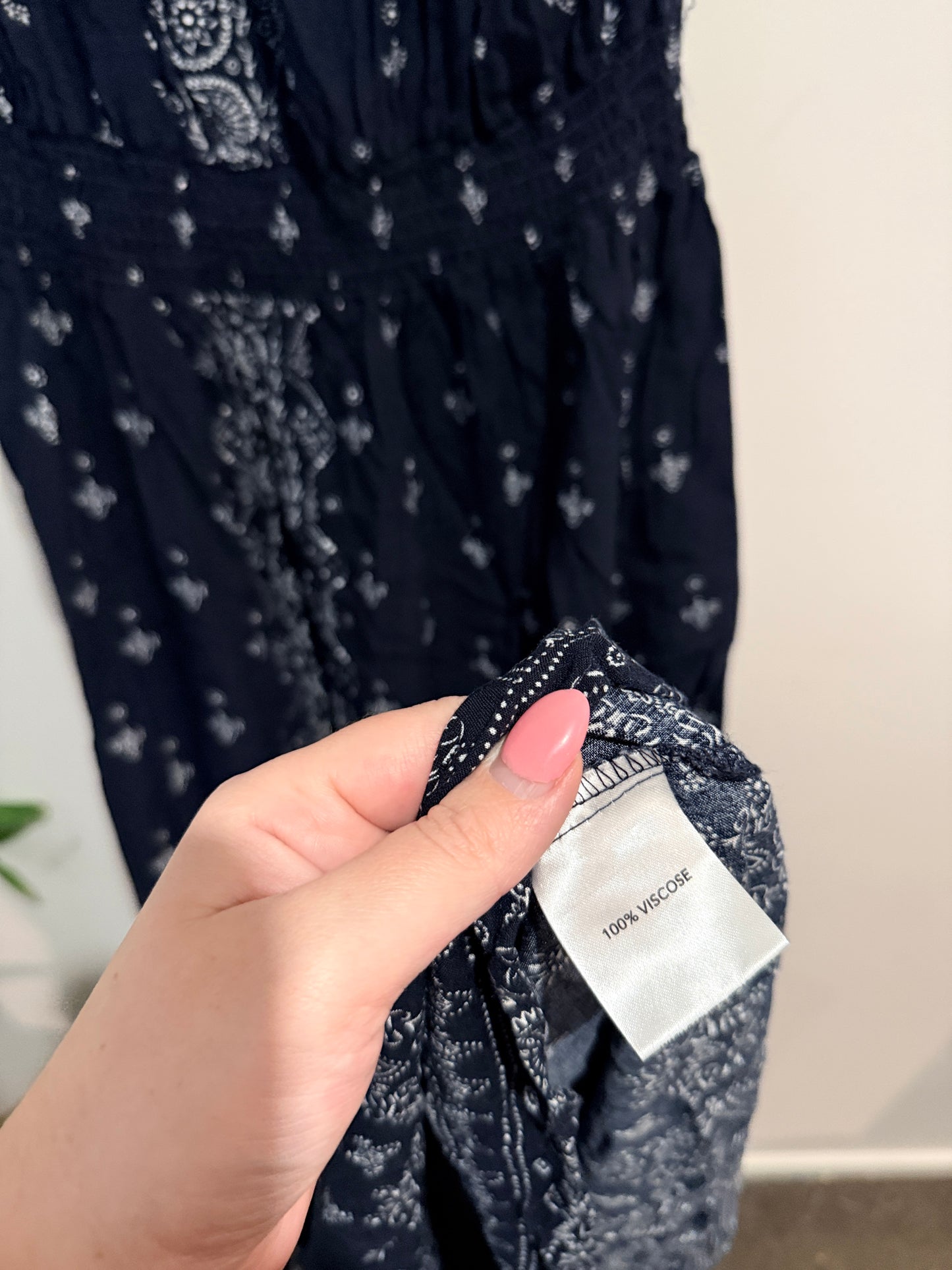 Millers Off Shoulder Midi Dress Navy Boho Print - Size 16