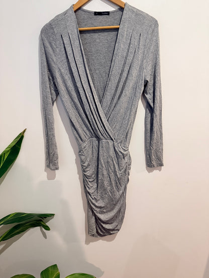 Luka Grey Ruched Wrap Dress - Size 8