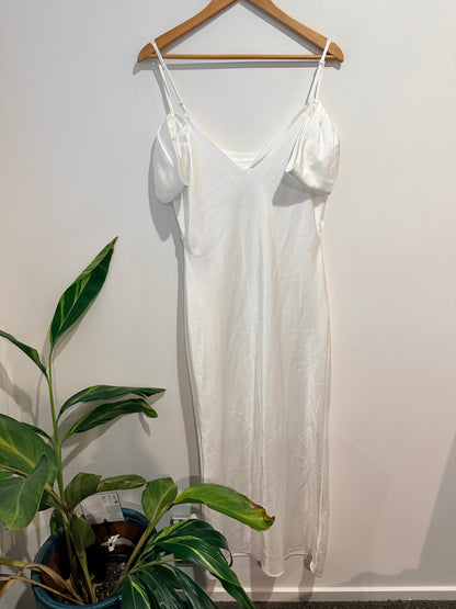 Pagani White Cold Shoulder Satin Slip Dress - Size 12