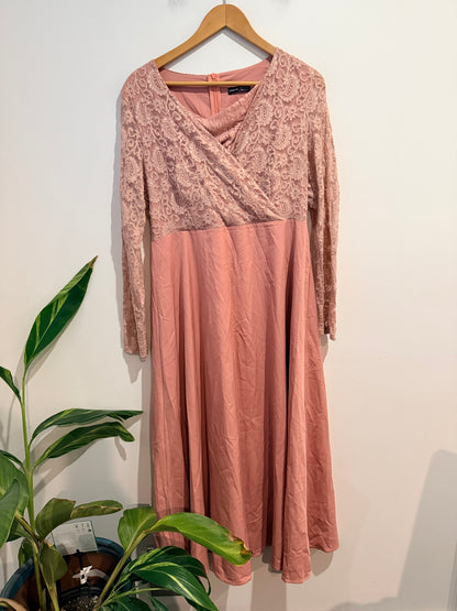 Shein Dusty Pink Lace Fit & Flare Dress - XL
