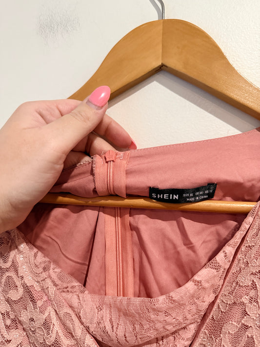 Shein Dusty Pink Lace Fit & Flare Dress - XL