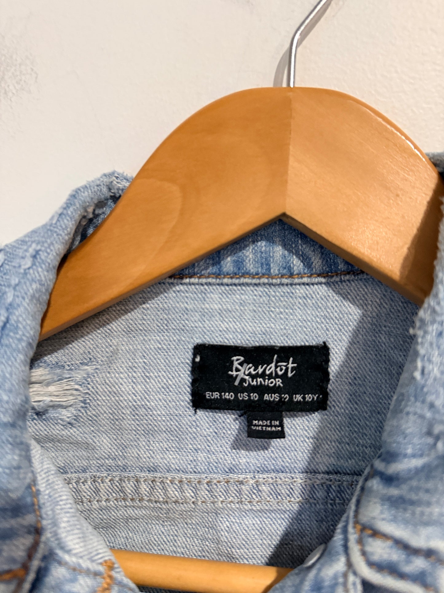 Bardot Junior Pearl Embellished Distressed Denim Jacket - Size 10Y