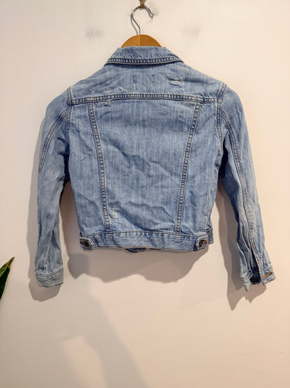 Bardot Junior Pearl Embellished Distressed Denim Jacket - Size 10Y