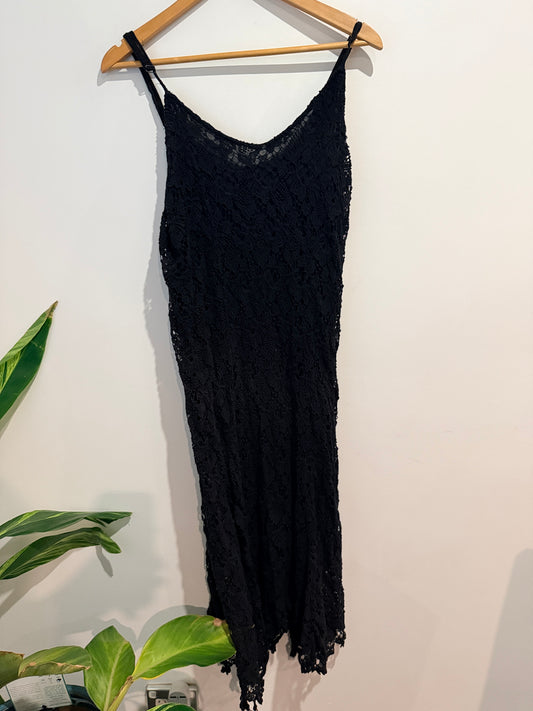 Urban Size 14 Black Crochet Lace Slip Dress