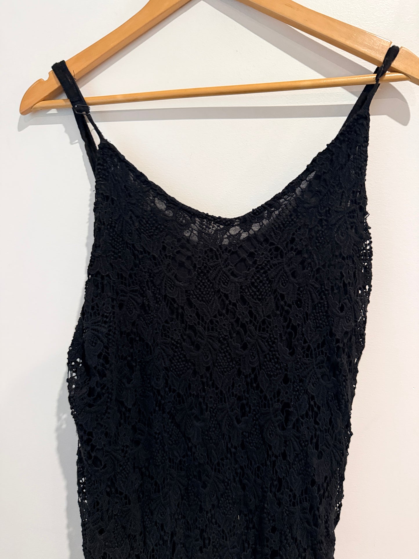 Urban Size 14 Black Crochet Lace Slip Dress