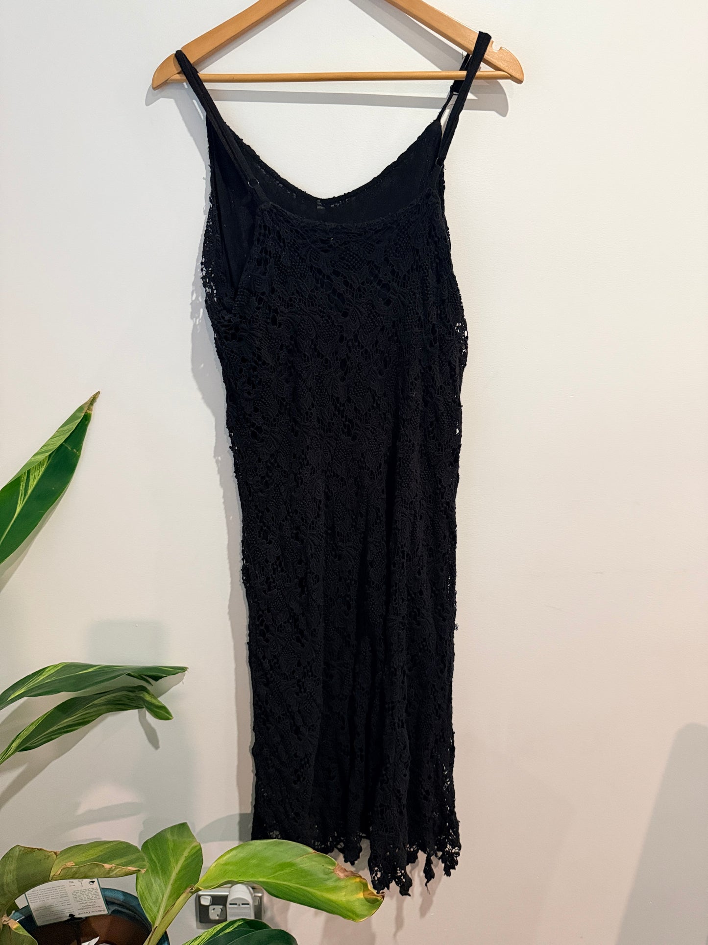 Urban Size 14 Black Crochet Lace Slip Dress