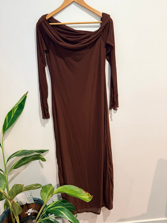 Shein Brown Off Shoulder Mesh Dress - XL