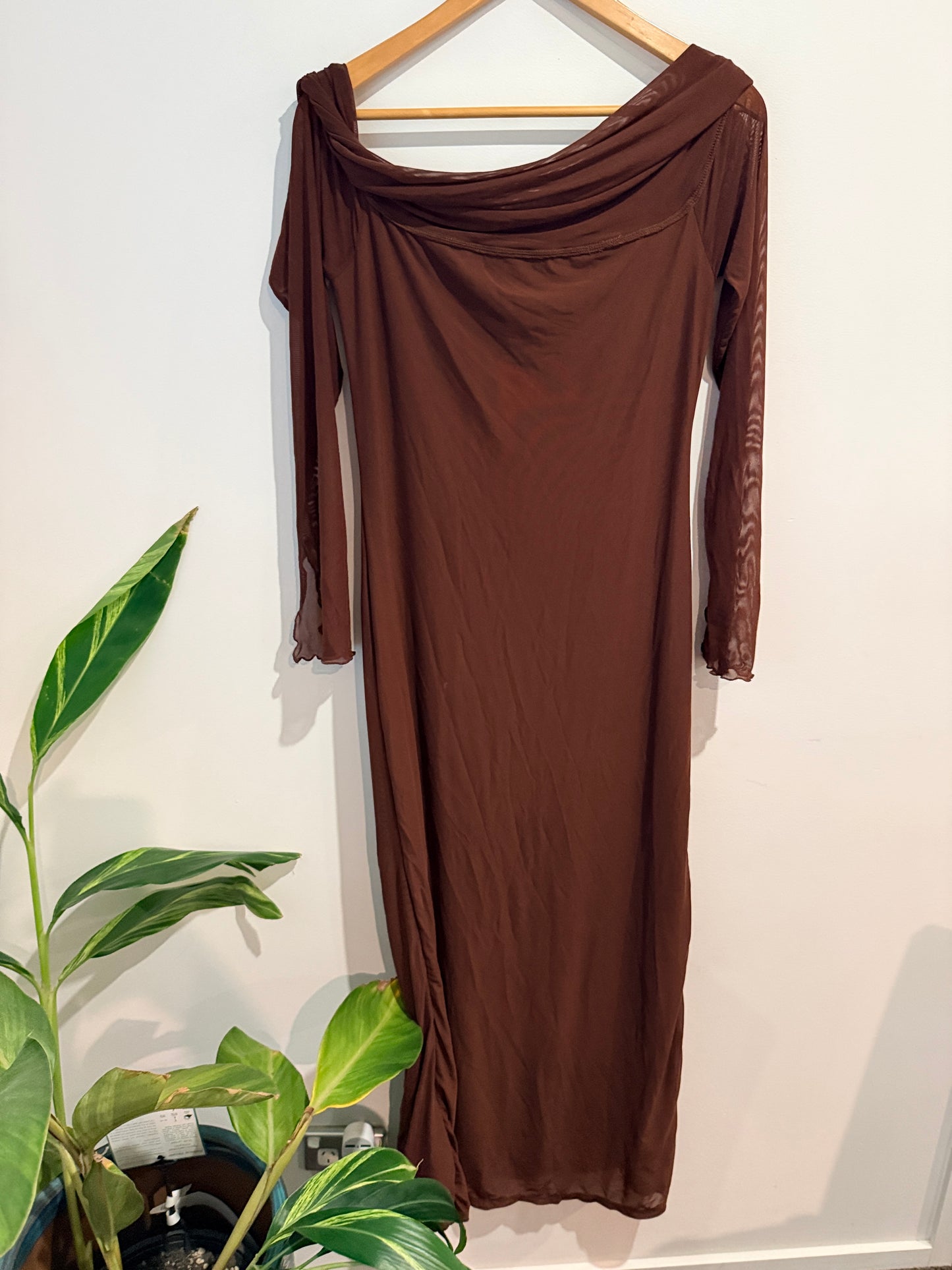 Shein Brown Off Shoulder Mesh Dress - XL