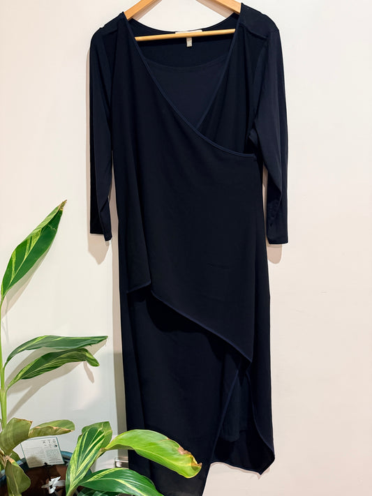 Paula Ryan (NZ Made) Asymmetric Wrap Front Midi Dress Size M