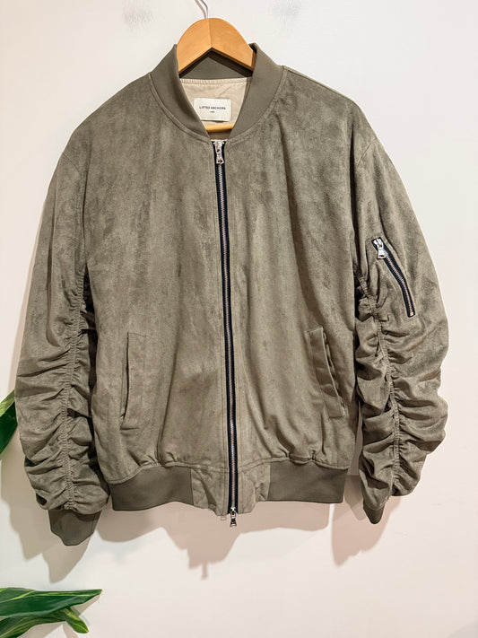 Lifted Anchors Lifted Anchors Olive Faux Suede Bomber Jacket - Large Size Large