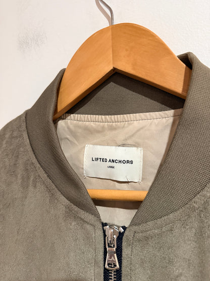Lifted Anchors Lifted Anchors Olive Faux Suede Bomber Jacket - Large Size Large