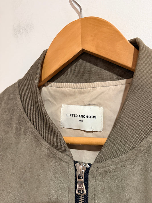 Lifted Anchors Lifted Anchors Olive Faux Suede Bomber Jacket - Large Size Large
