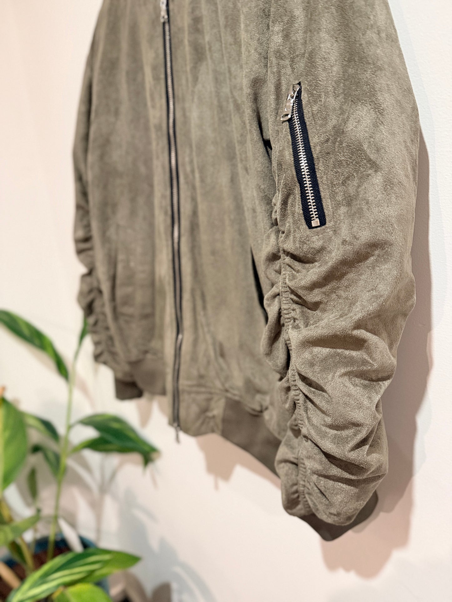Lifted Anchors Lifted Anchors Olive Faux Suede Bomber Jacket - Large Size Large