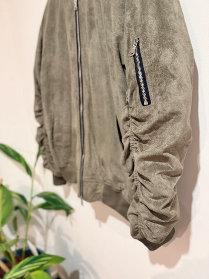 Lifted Anchors Lifted Anchors Olive Faux Suede Bomber Jacket - Large Size Large
