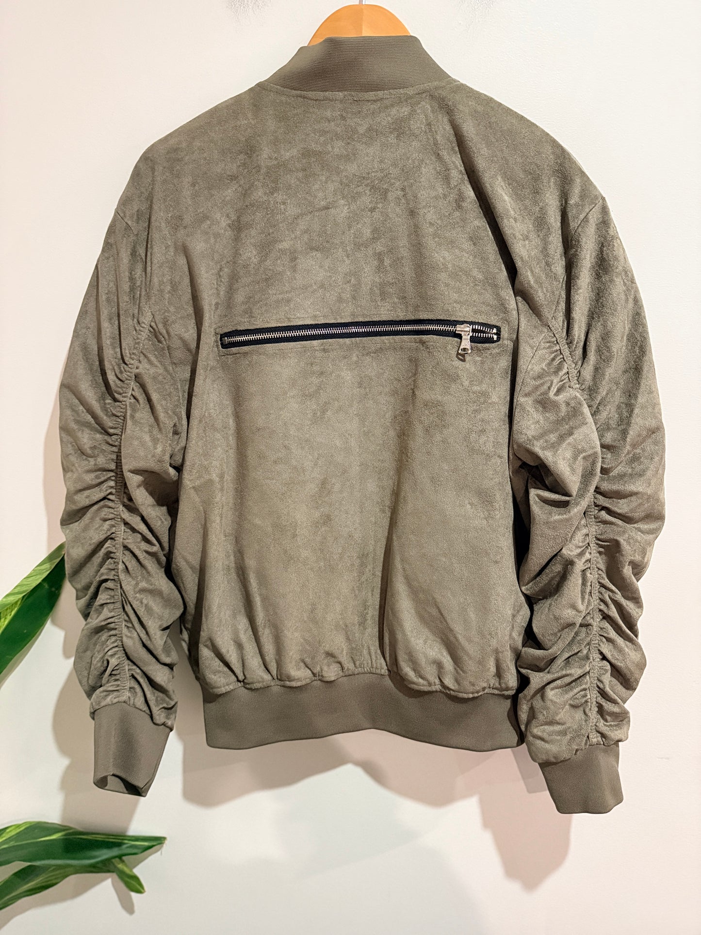 Lifted Anchors Lifted Anchors Olive Faux Suede Bomber Jacket - Large Size Large