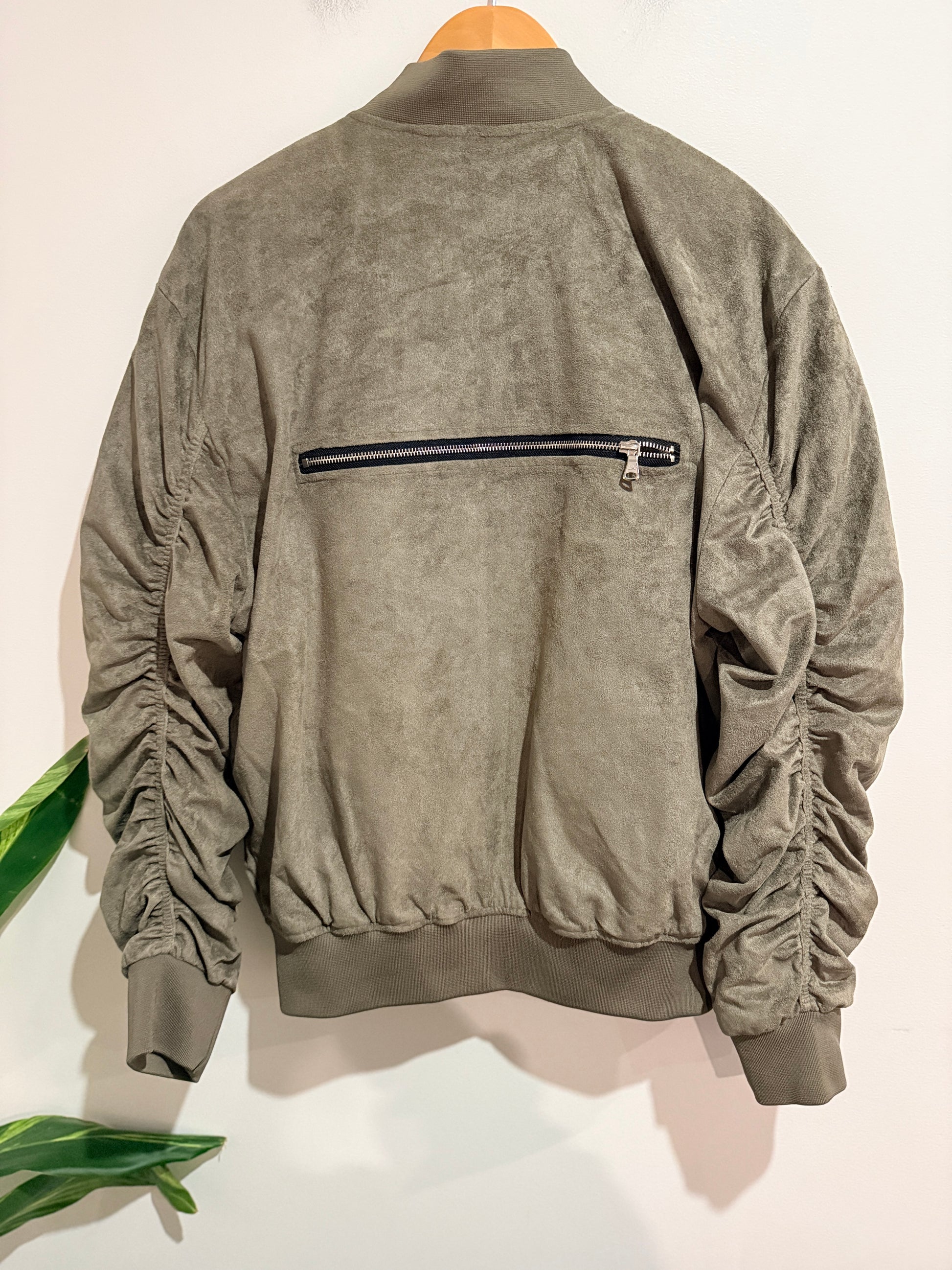 Lifted Anchors Lifted Anchors Olive Faux Suede Bomber Jacket - Large Size Large