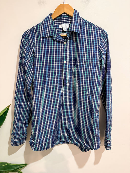 Calvin Klein Calvin Klein Blue Plaid Slim Fit Button-up Shirt - Medium Size Medium (M)