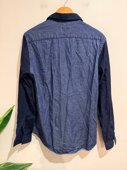 Zara Man Slim Fit Two-tone Denim Shirt Blue/Navy Size L