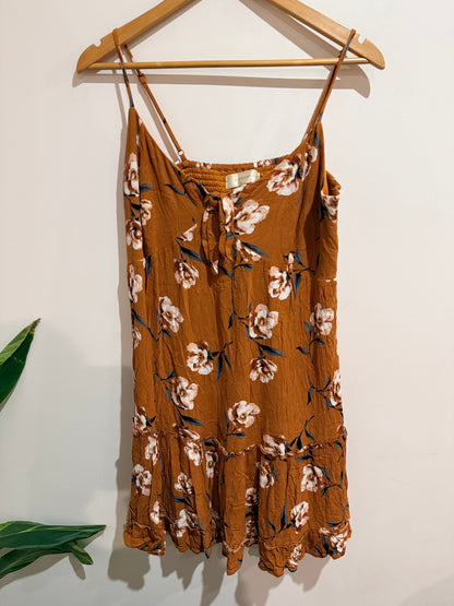 Land Of Gypsies Brown Floral Tie Front Cami Dress Size 16
