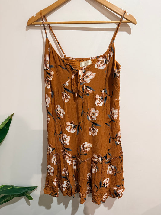 Land Of Gypsies Brown Floral Tie Front Cami Dress Size 16
