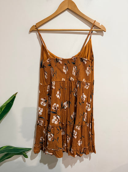 Land Of Gypsies Brown Floral Tie Front Cami Dress Size 16