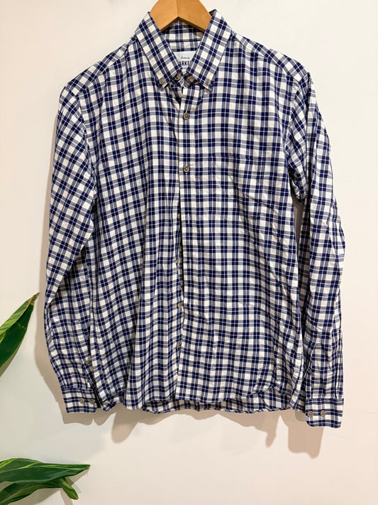 Barkers Tailored Fit Blue & White Check Button-up Shirt Size S