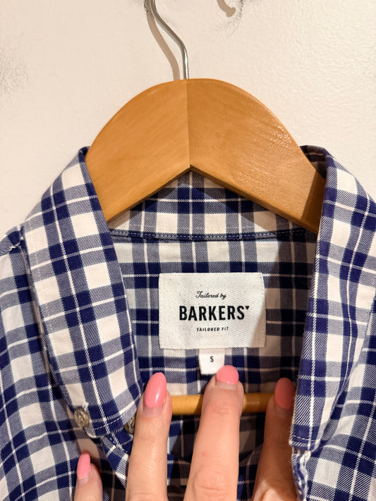 Barkers Tailored Fit Blue & White Check Button-up Shirt Size S