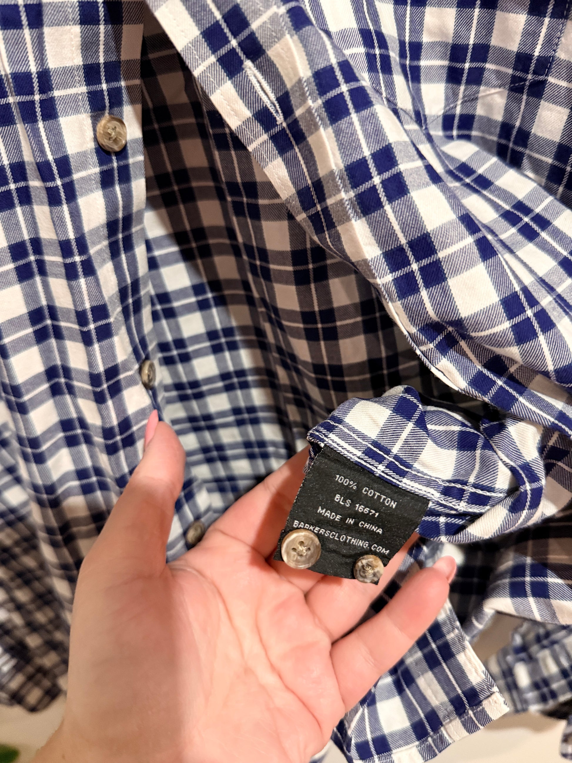 Barkers Tailored Fit Blue & White Check Button-up Shirt Size S