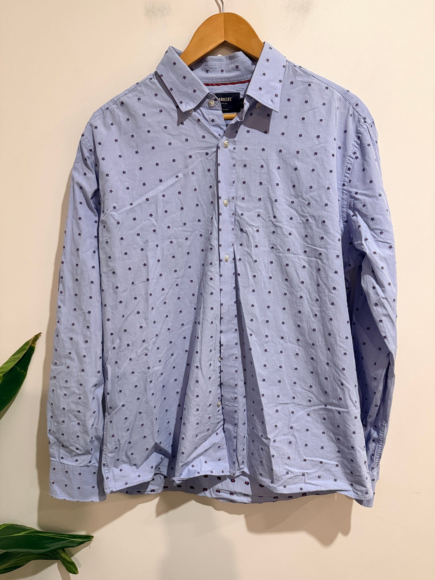 Barkers Tailored Light Blue Micro Print Button-up Shirt Size XL