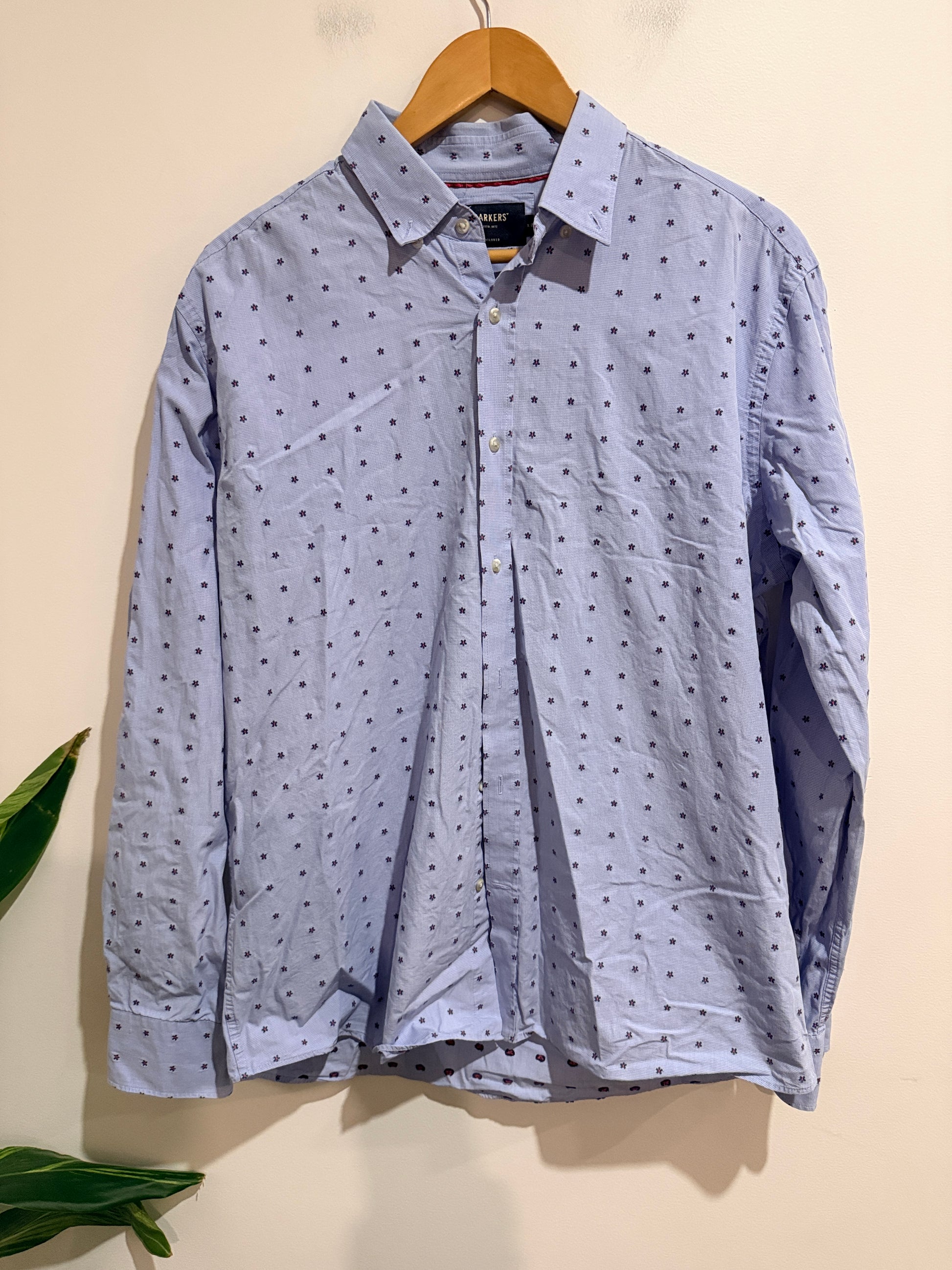 Barkers Tailored Light Blue Micro Print Button-up Shirt Size XL