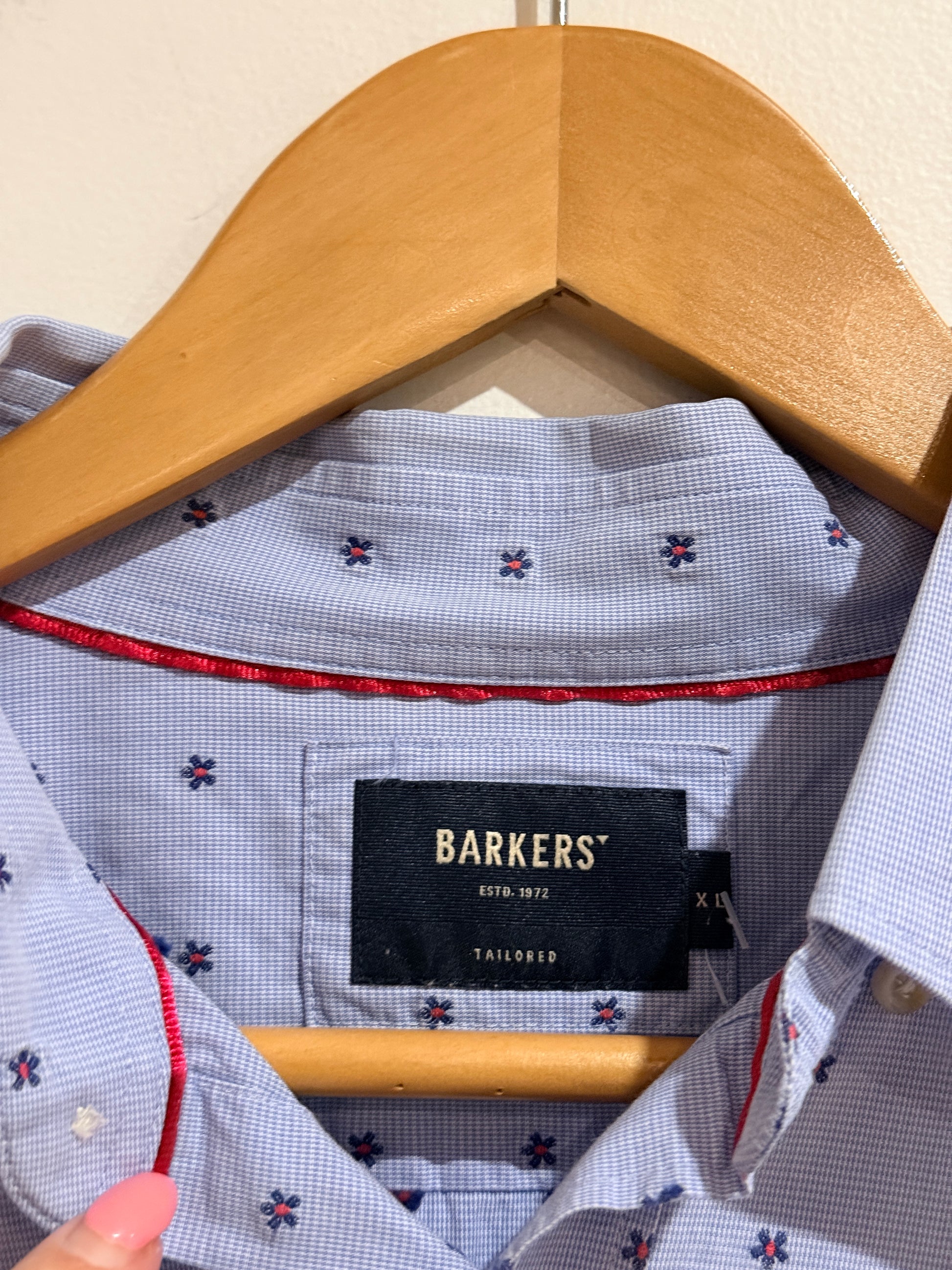 Barkers Tailored Light Blue Micro Print Button-up Shirt Size XL