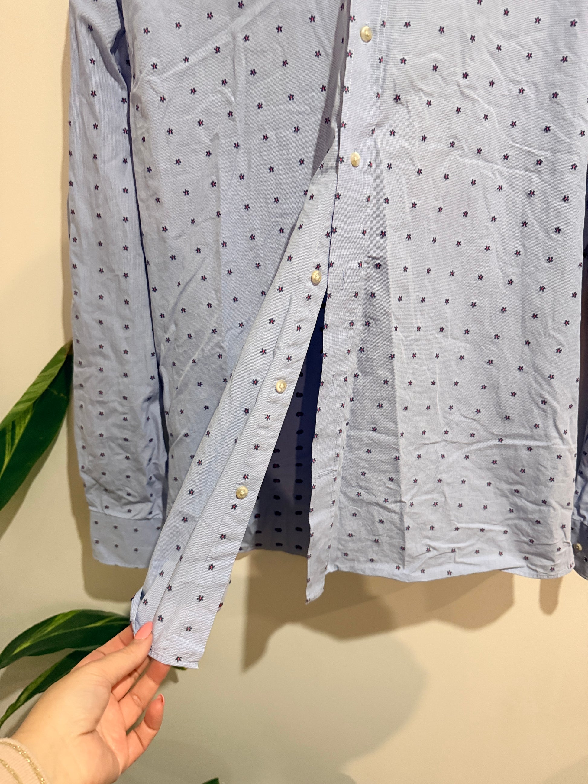Barkers Tailored Light Blue Micro Print Button-up Shirt Size XL