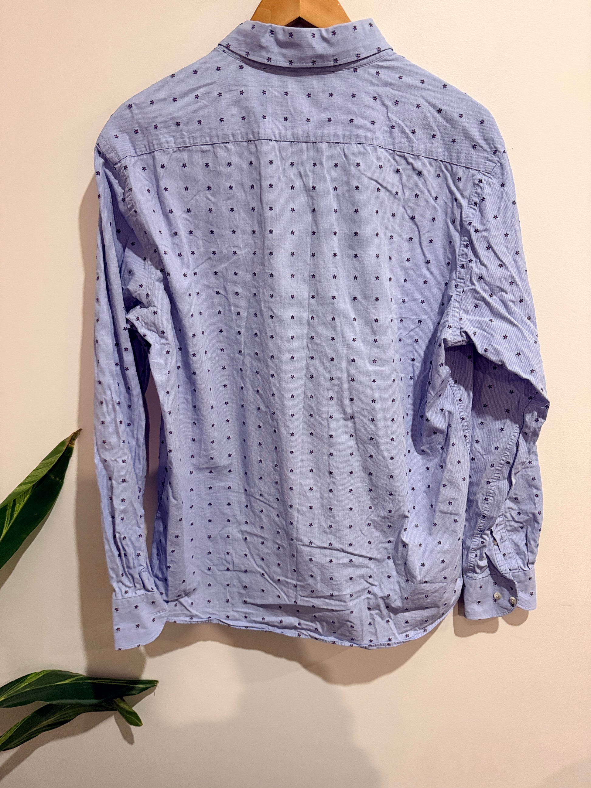 Barkers Tailored Light Blue Micro Print Button-up Shirt Size XL