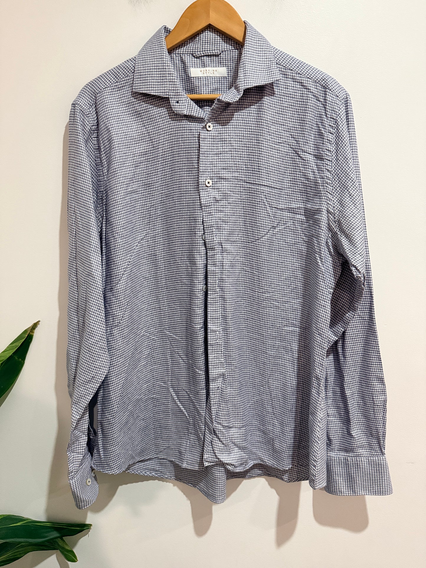Working Style Blue & White Micro Check Button-up Shirt Size XL