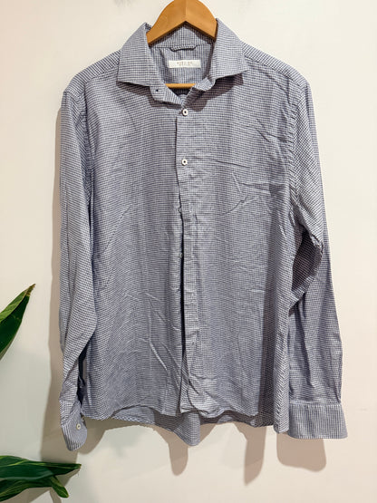 Working Style Blue & White Micro Check Button-up Shirt Size XL