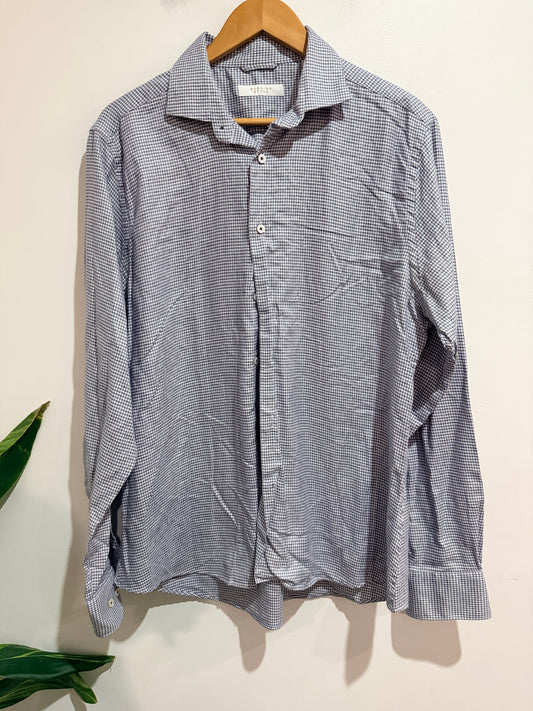 Working Style Blue & White Micro Check Button-up Shirt Size XL