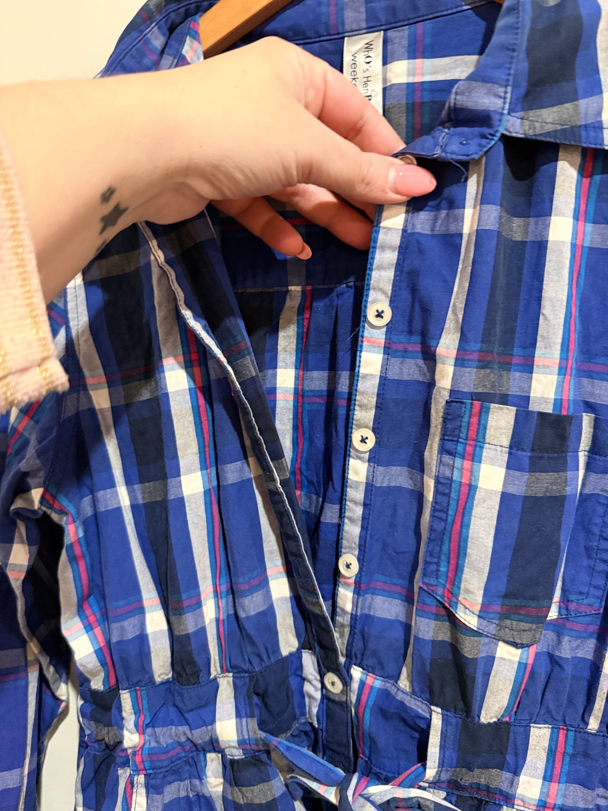 Who's Henri? Weekend Plaid Shirt Dress Blue Size 12