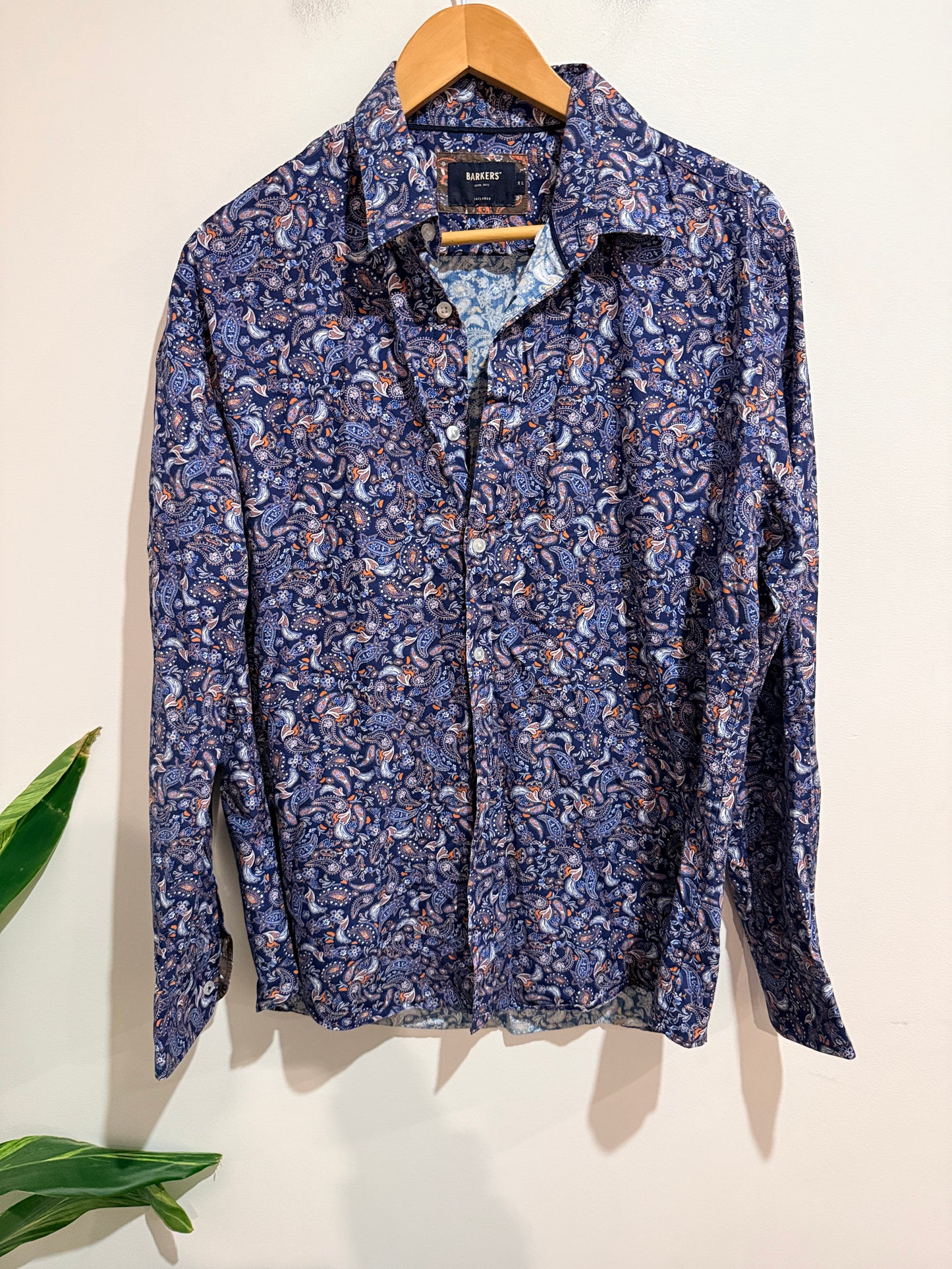 Barkers Barkers Long Sleeve Shirt Blue & Orange Paisley Size XL