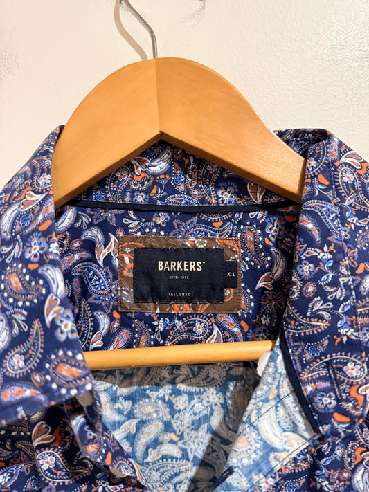 Barkers Barkers Long Sleeve Shirt Blue & Orange Paisley Size XL