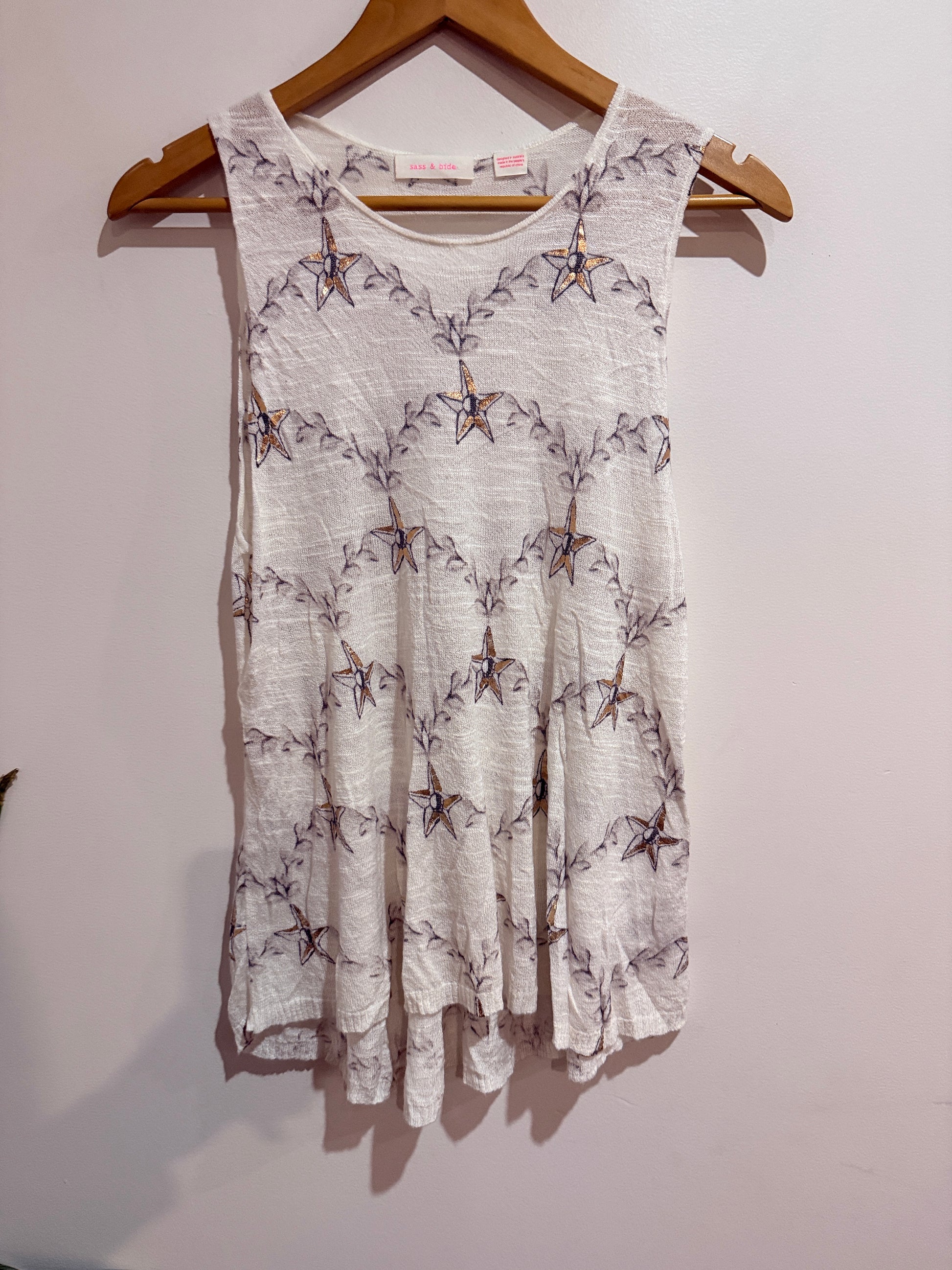 Sass & Bide Palais Grande Tank Top White Star Print Size Small (S)