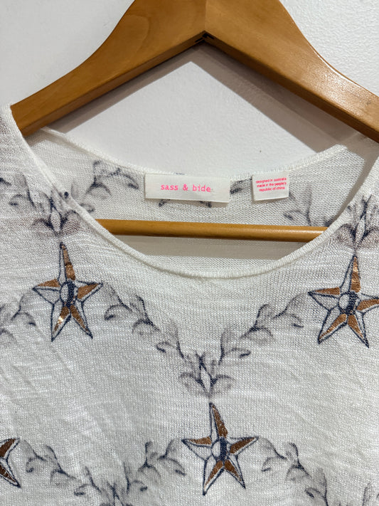 Sass & Bide Palais Grande Tank Top White Star Print Size Small (S)