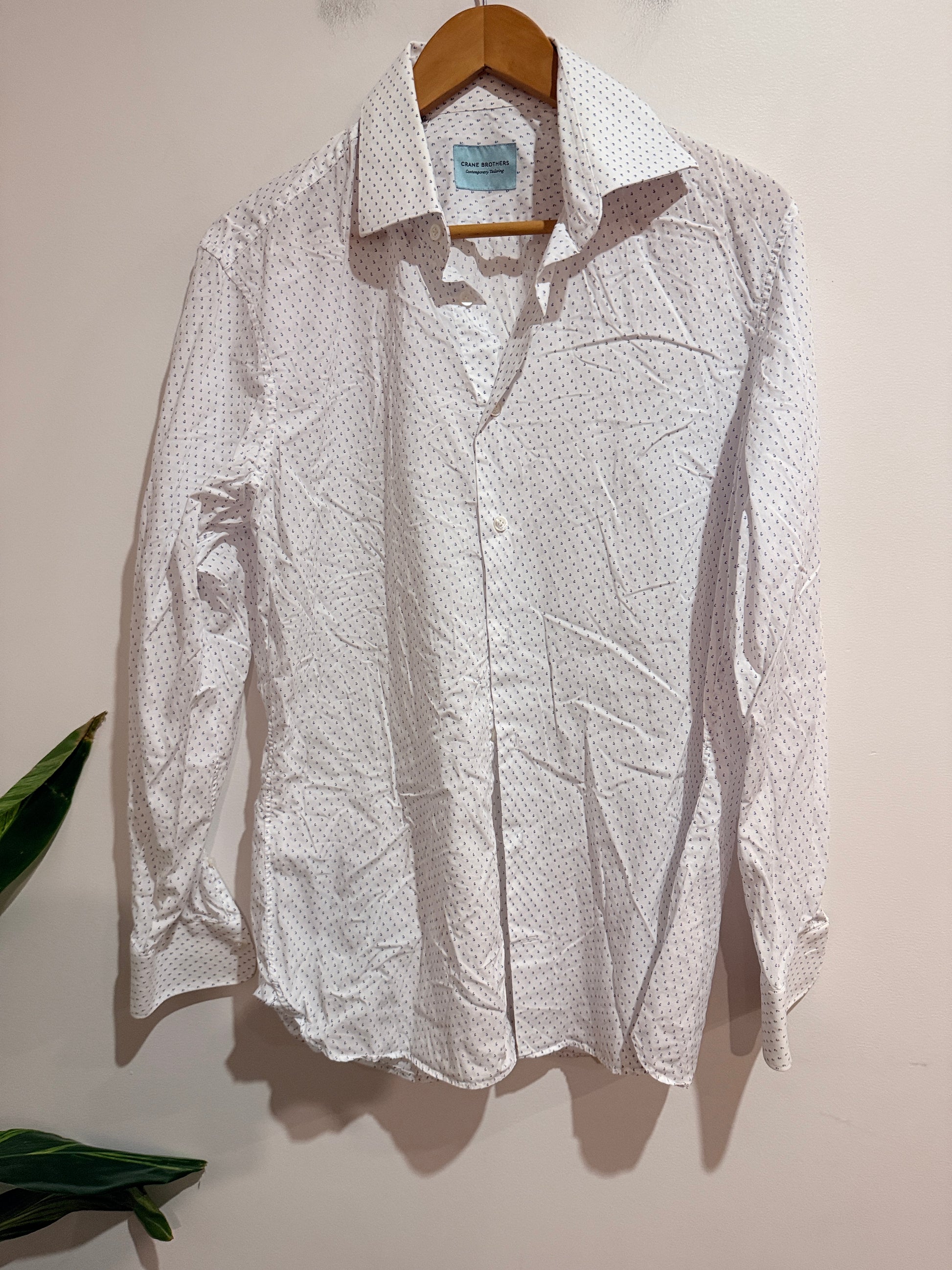 Crane Brothers Long Sleeve Shirt White & Blue Pattern Size 42