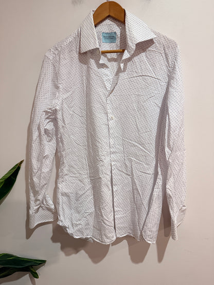 Crane Brothers Long Sleeve Shirt White & Blue Pattern Size 42