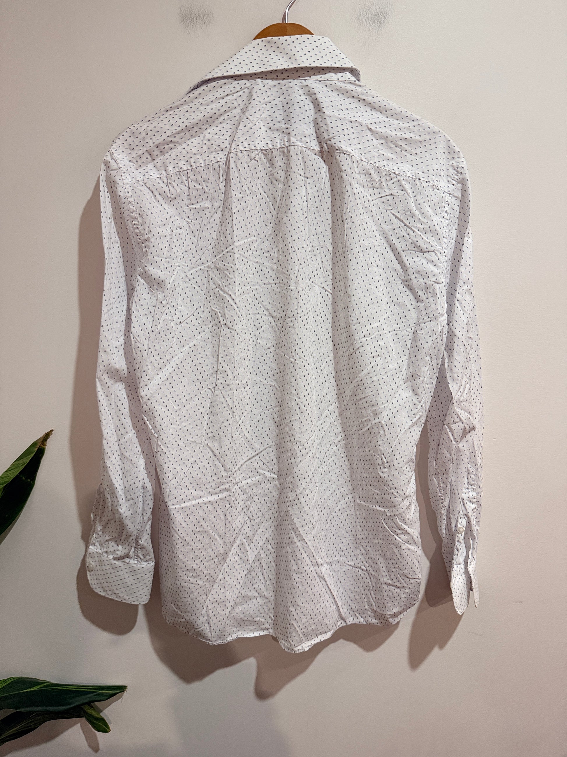 Crane Brothers Long Sleeve Shirt White & Blue Pattern Size 42