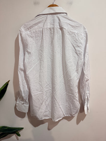 Crane Brothers Long Sleeve Shirt White & Blue Pattern Size 42