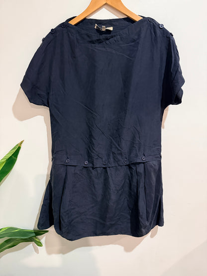 Brand Unknown Short Sleeve Silk Top Navy Size USA 6